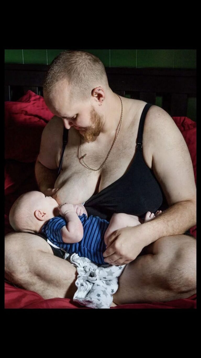 Father Breastfeeds Baby for the First Time